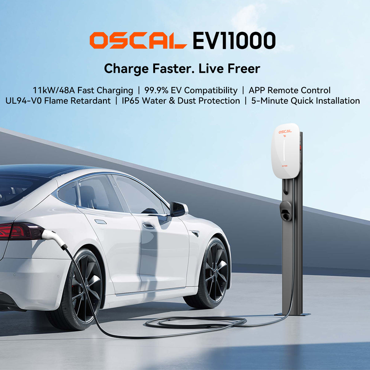 OSCAL EV11000: 11kW Level 2 Smart EV Charger for Fast Home Charging